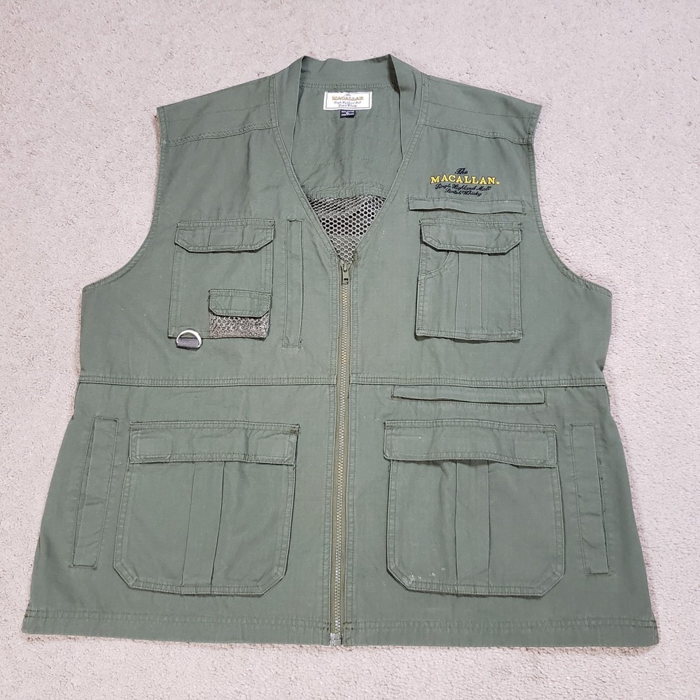 Macallan Scotch Fishing Vest Mens XL Green Photography Outdoor Safari Utility
